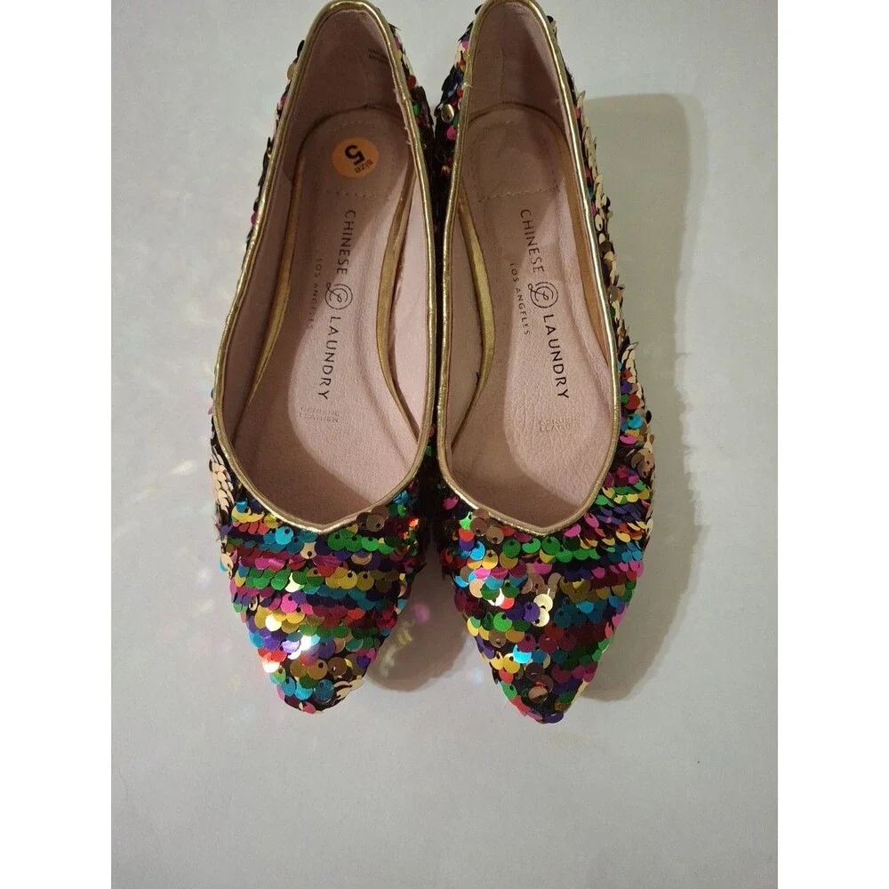 CHINESE LAUNDRY Gavin Sequin Ballet Shoes Multicolor Rainbow Size 5
